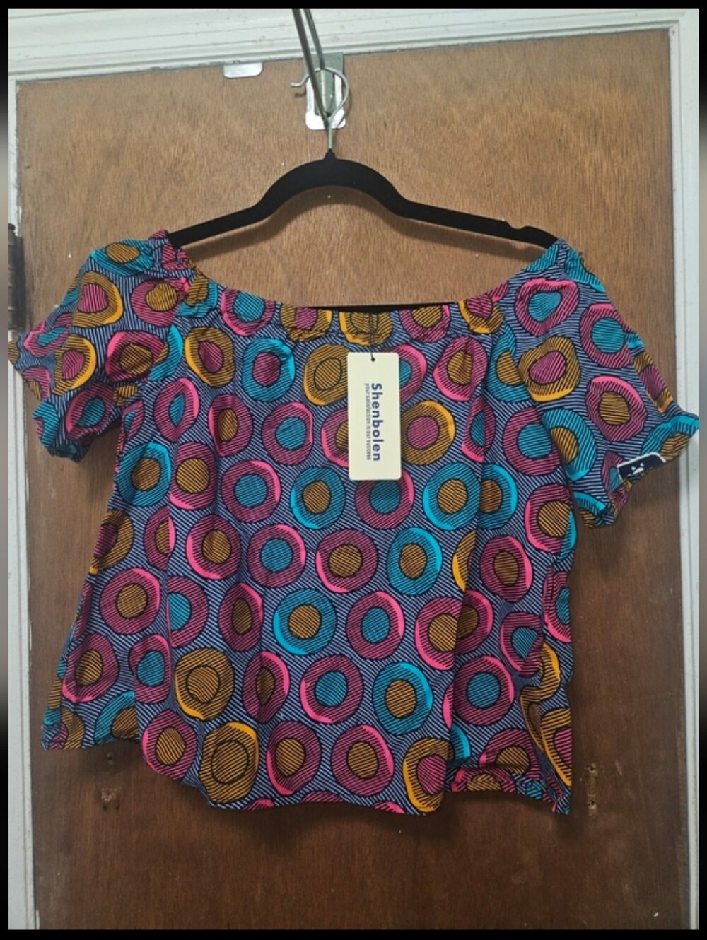 Shenbolen Off-Shoulder African Wax Print Top